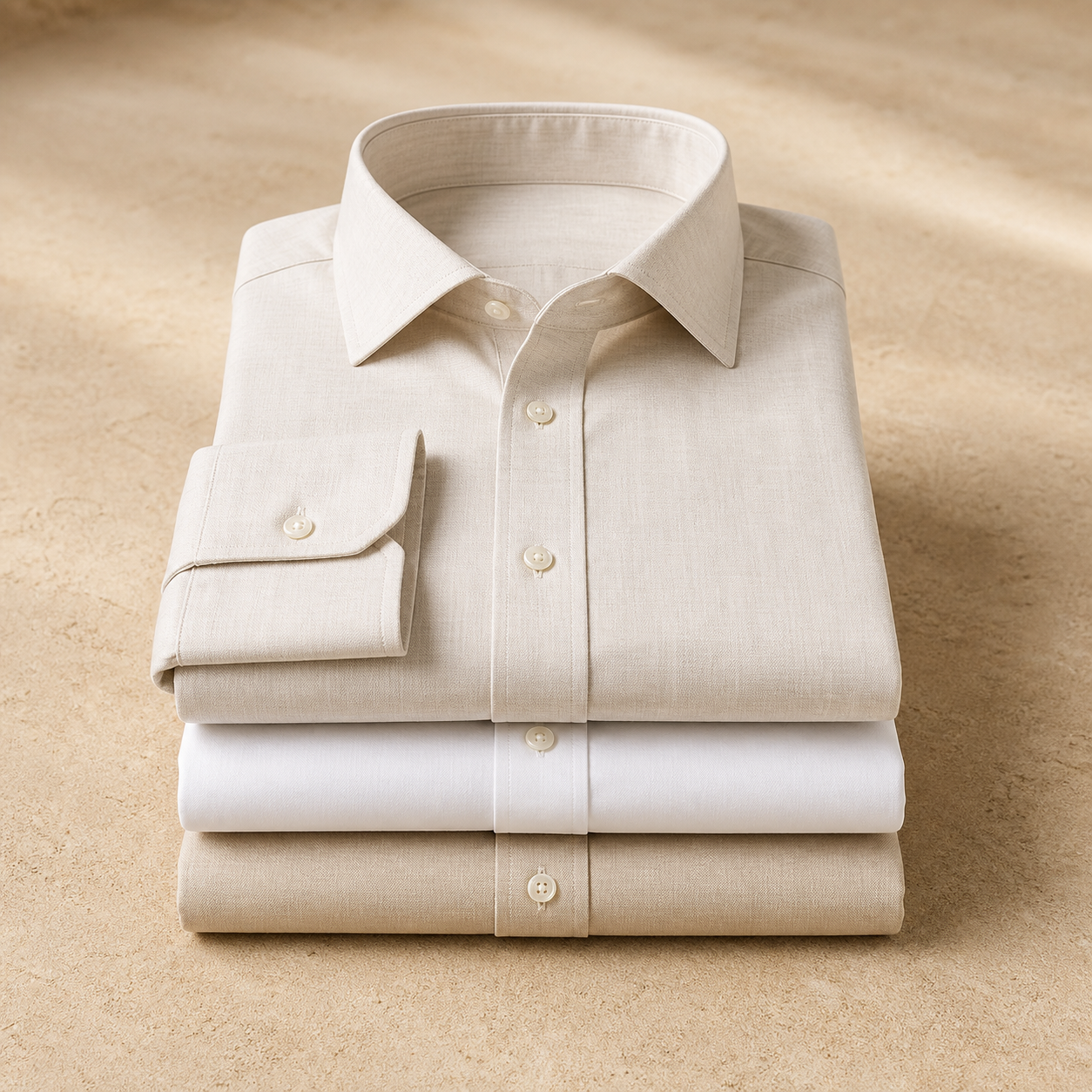 A row of freshly smoothed shirts on hangers